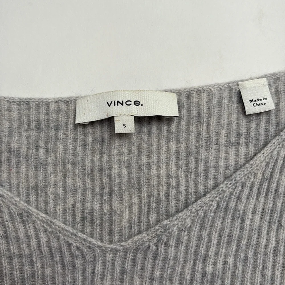 Vince V-Neck Wool/Silk Blend Ribbed Sweater - Picture 3 of 7